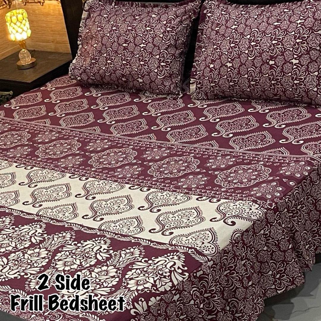 3 Pcs Cotton Salonica Frill Double Bedsheet