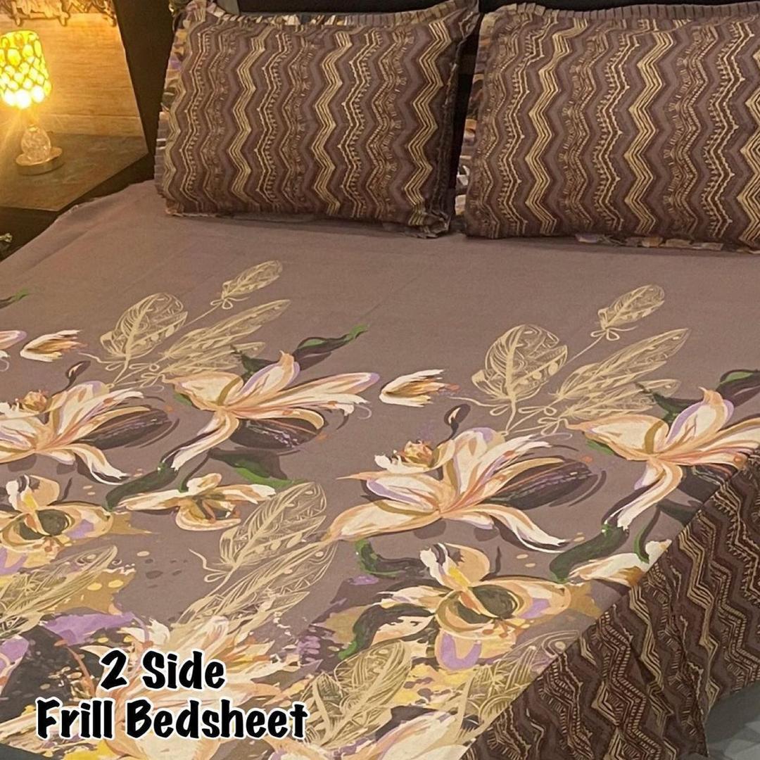 3 Pcs Cotton Salonica Frill Double Bedsheet
