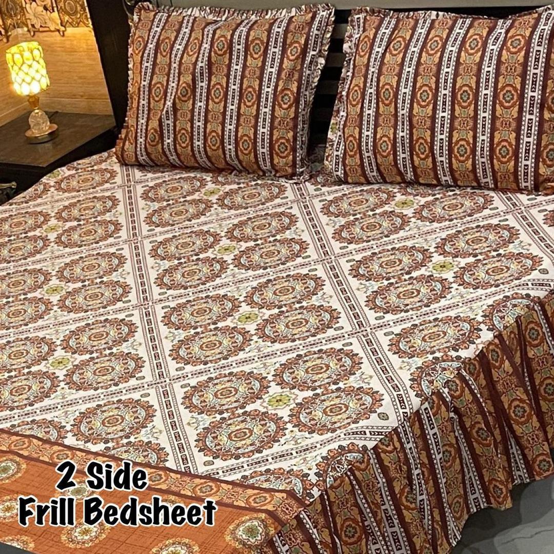3 Pcs Cotton Salonica Frill Double Bedsheet
