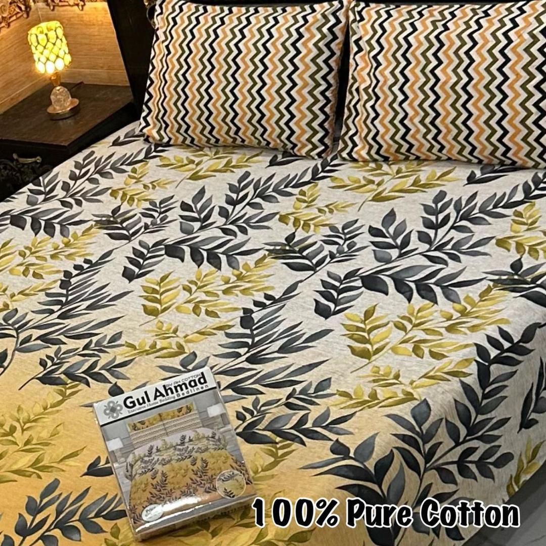3 Pcs Cotton Printed Double Bedsheet