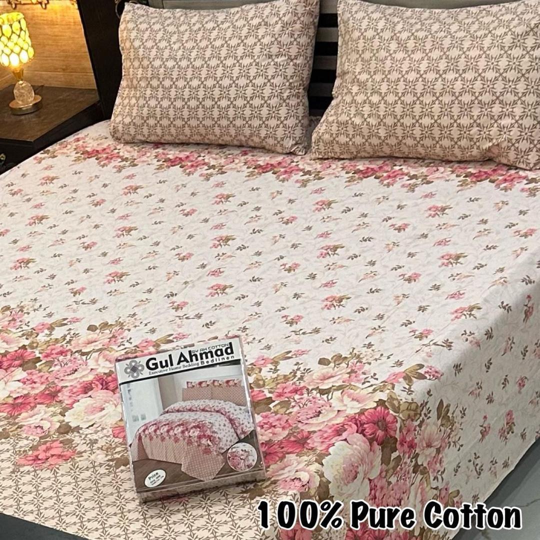 3 Pcs Cotton Printed Double Bedsheet