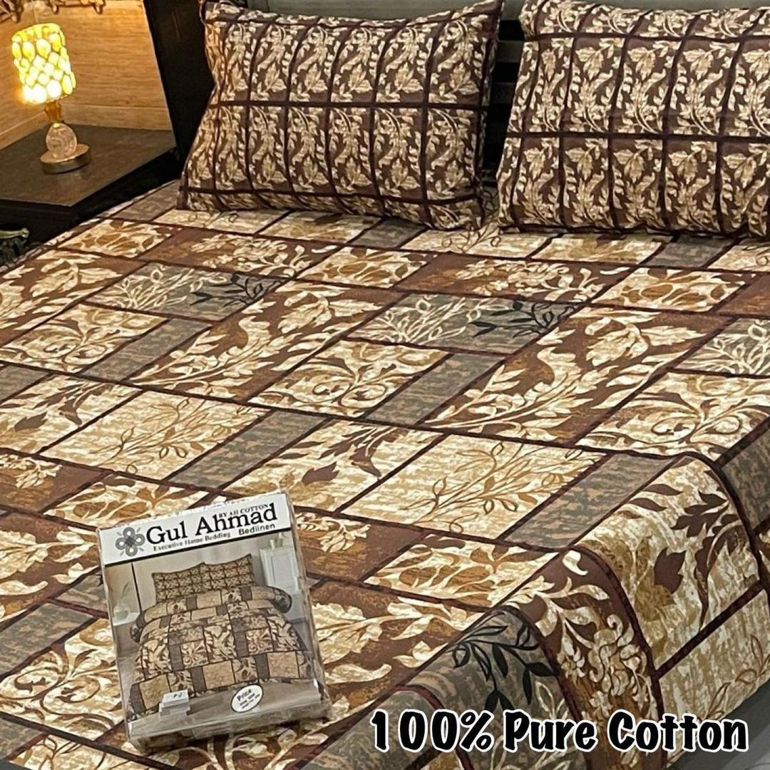 3 Pcs Cotton Printed Double Bedsheet