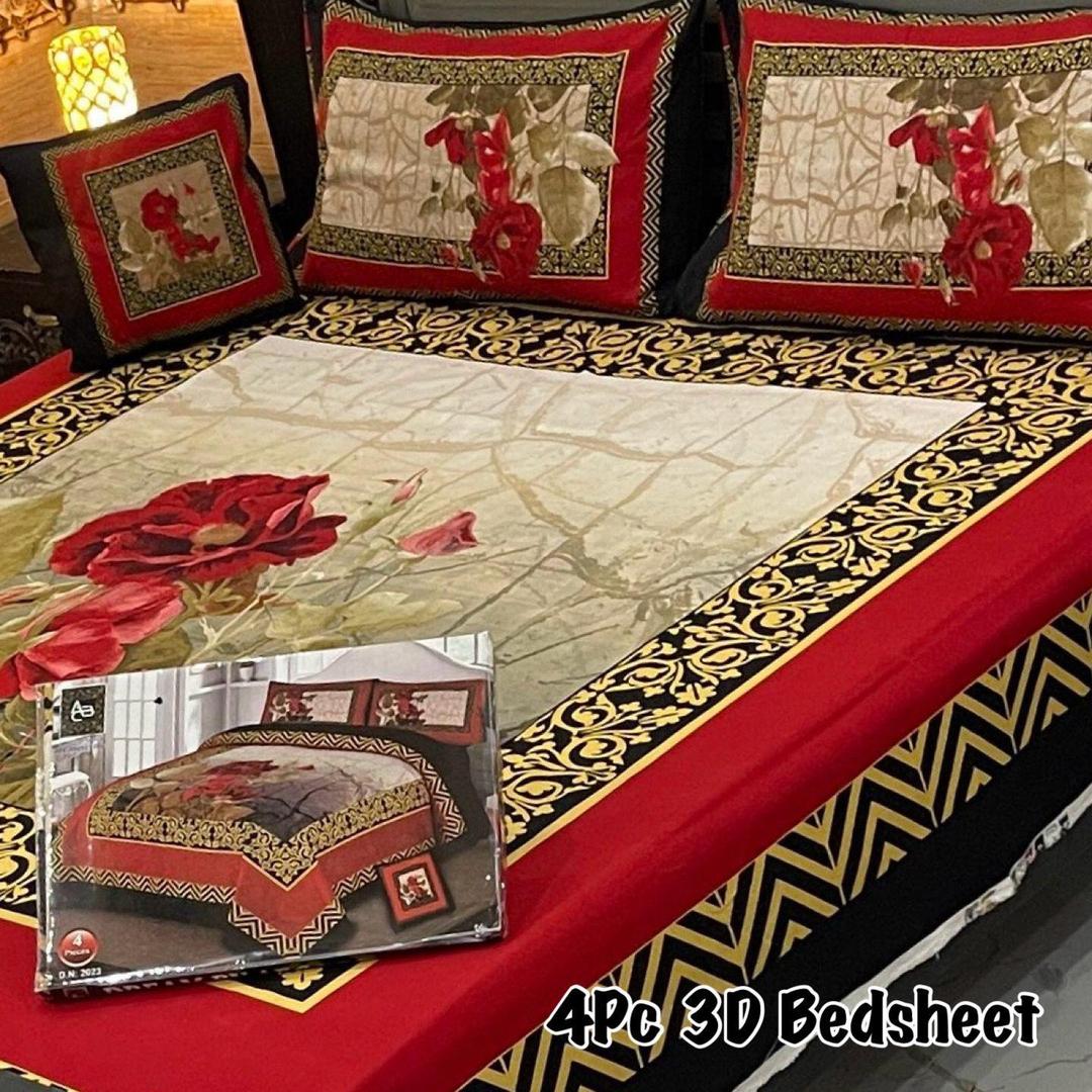 4 Pcs Crystal Cotton Printed Double Bedsheet