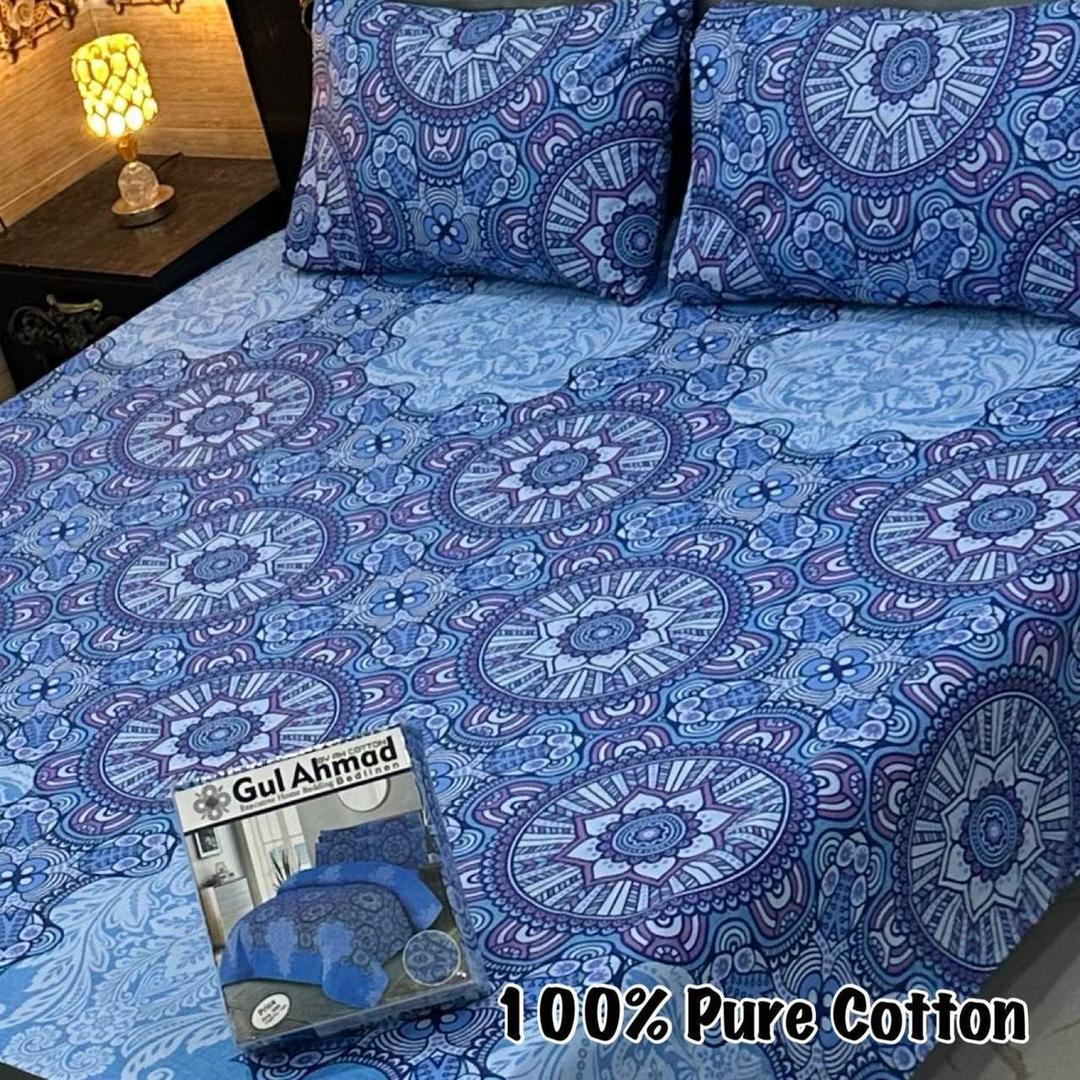 3 Pcs Cotton Printed Double Bedsheet