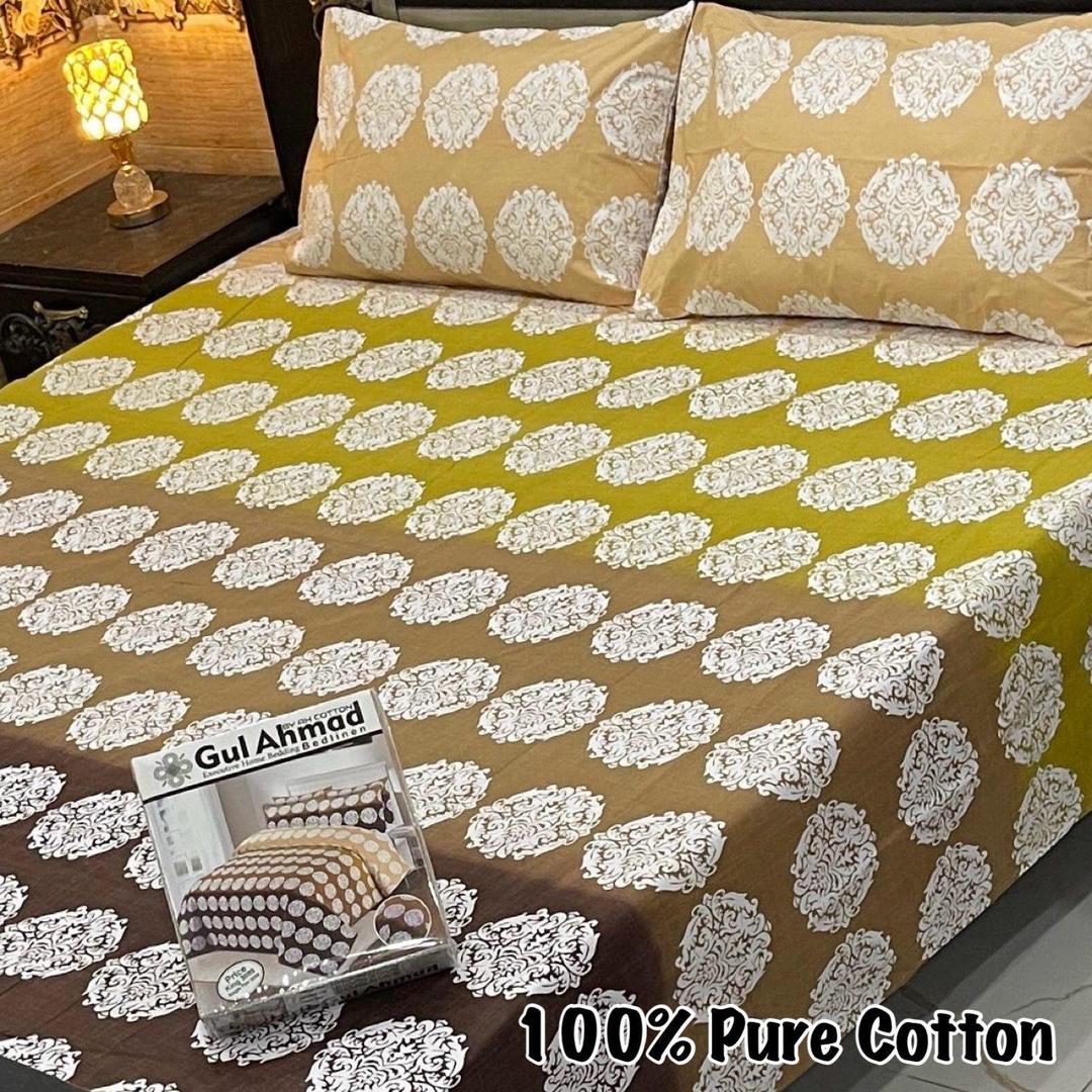 3 Pcs Cotton Printed Double Bedsheet