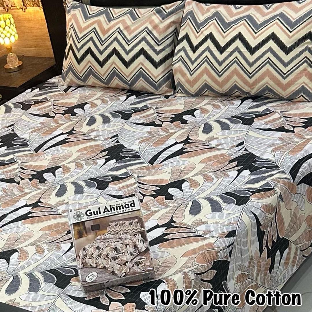 3 Pcs Cotton Printed Double Bedsheet