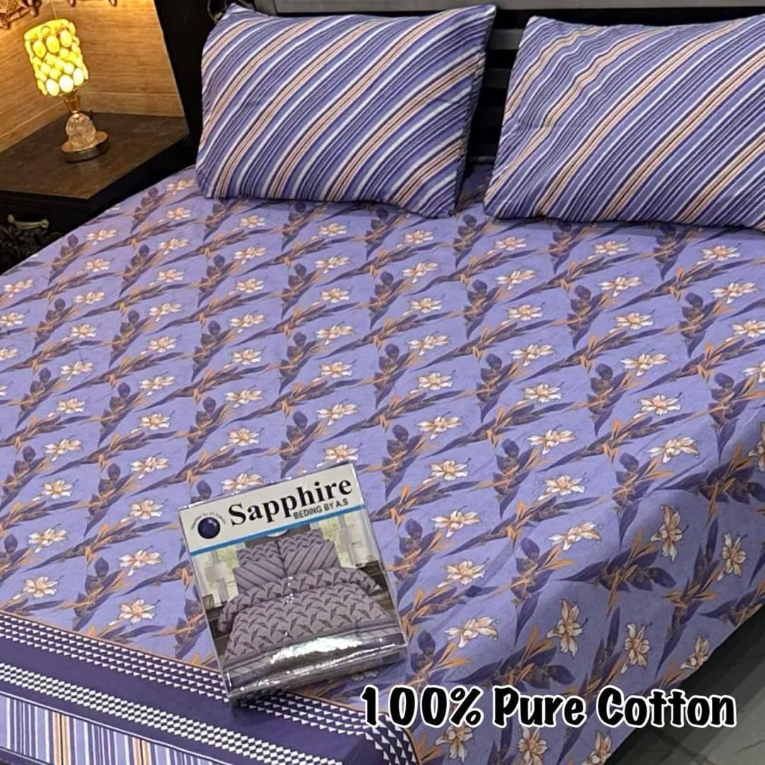 3 Pcs Cotton Printed Double Bedsheet