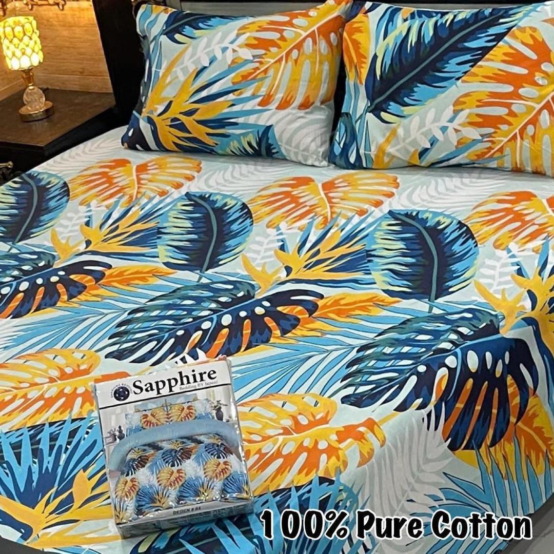 3 Pcs Cotton Printed Double Bedsheet