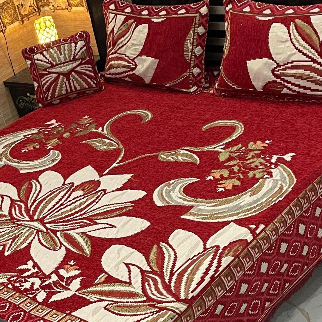 4 Pcs Velvet Jacquard Embossed Double Bedsheet