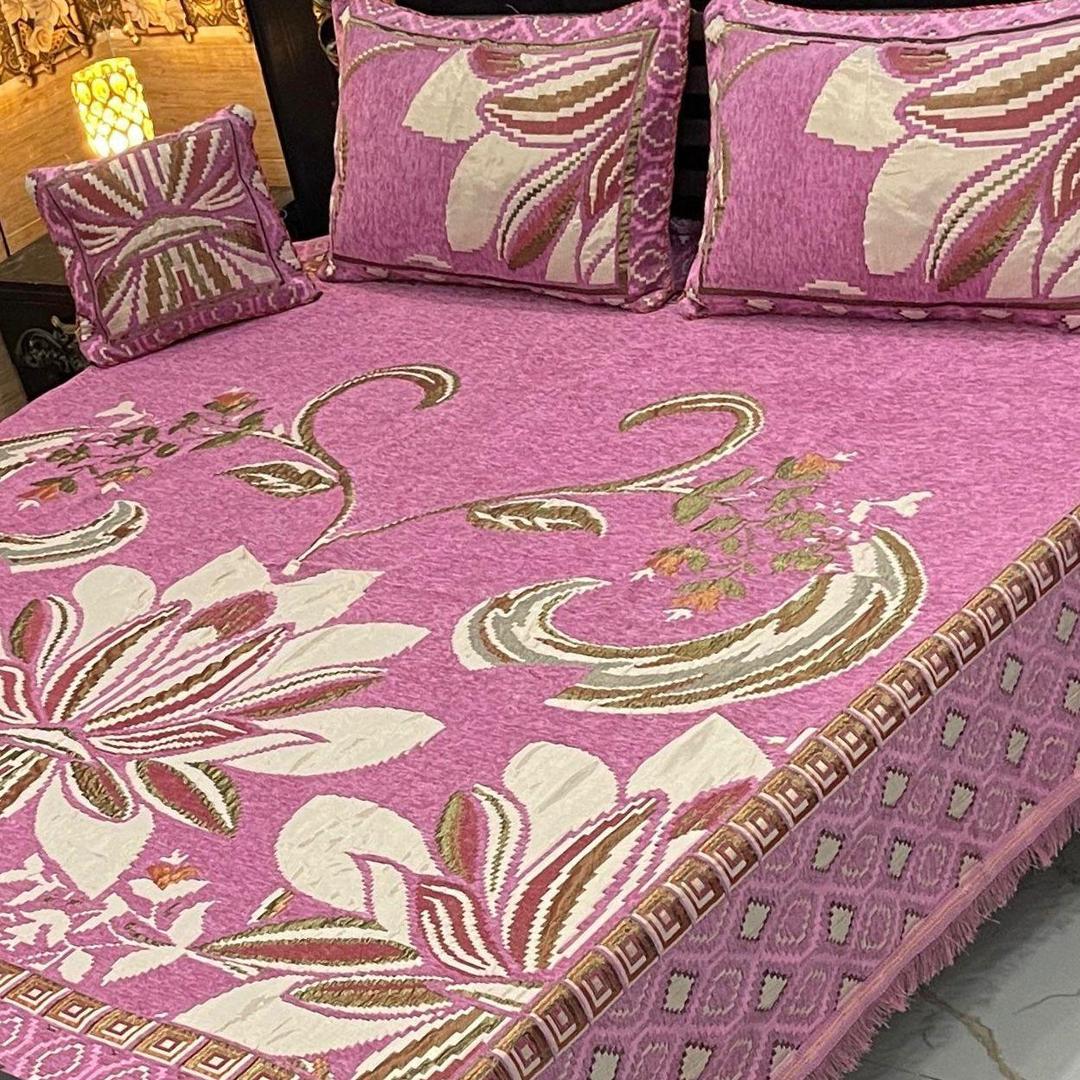 4 Pcs Velvet Jacquard Embossed Double Bedsheet