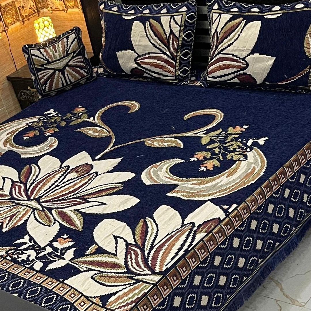 4 Pcs Velvet Jacquard Embossed Double Bedsheet