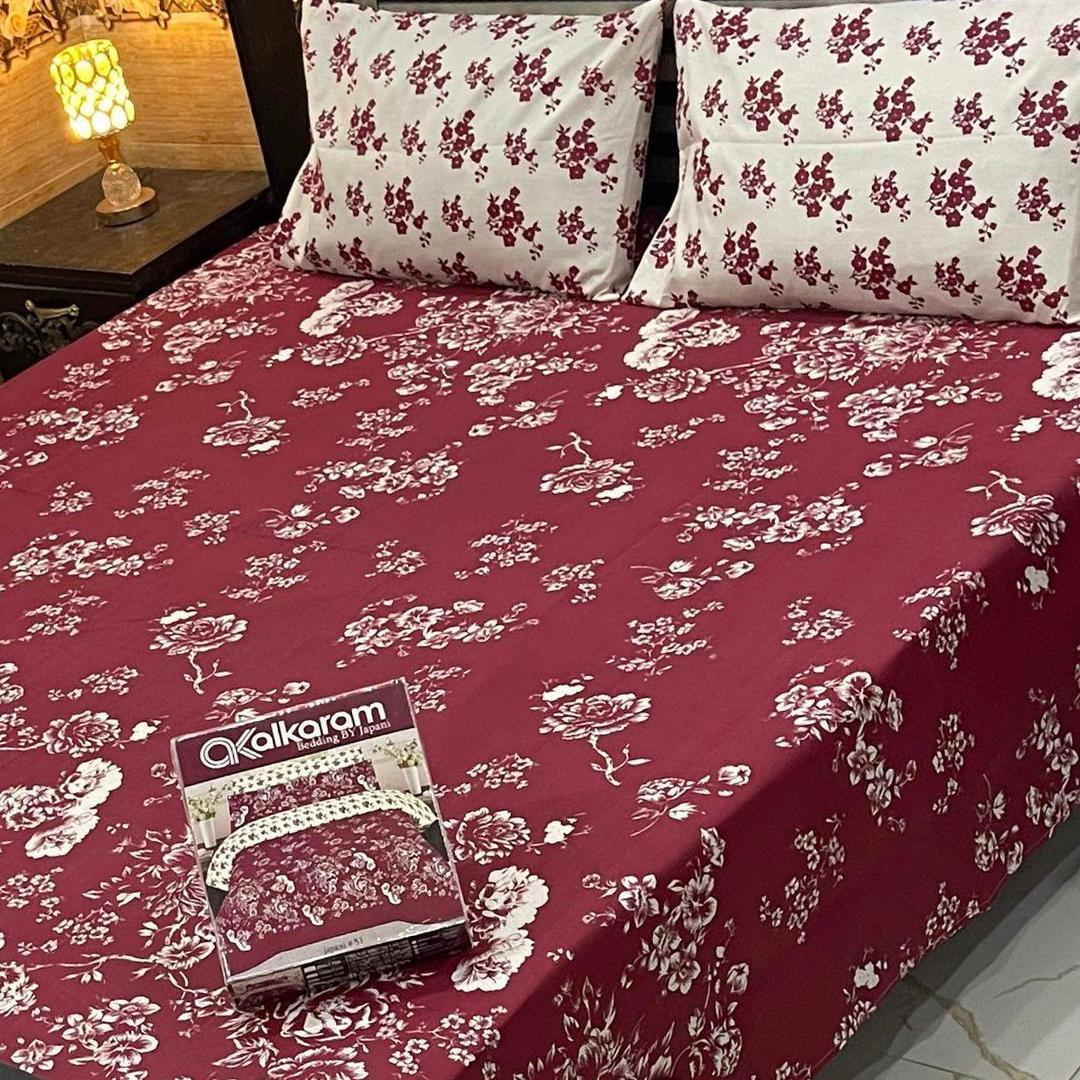 3 Pcs Cotton Salonica Printed Double Bedsheet