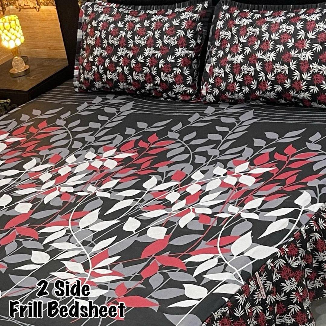 3 Pcs Cotton Salonica Frill Double Bedsheet