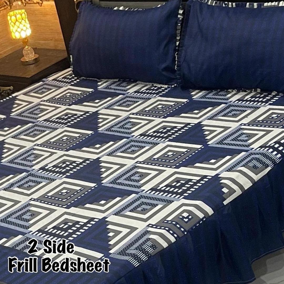 3 Pcs Cotton Salonica Frill Double Bedsheet