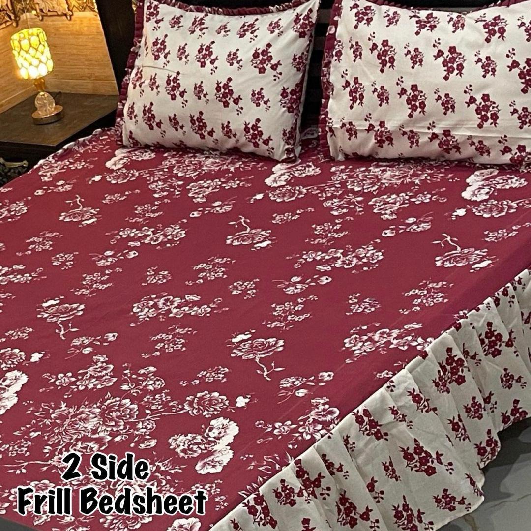 3 Pcs Cotton Salonica Frill Double Bedsheet
