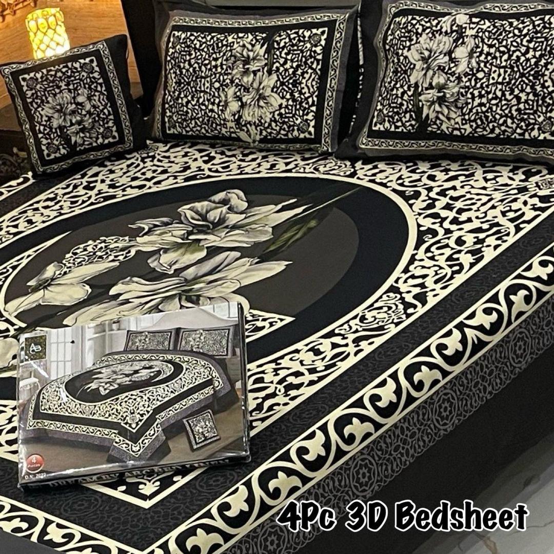 4 Pcs Crystal Cotton Printed Double Bedsheet
