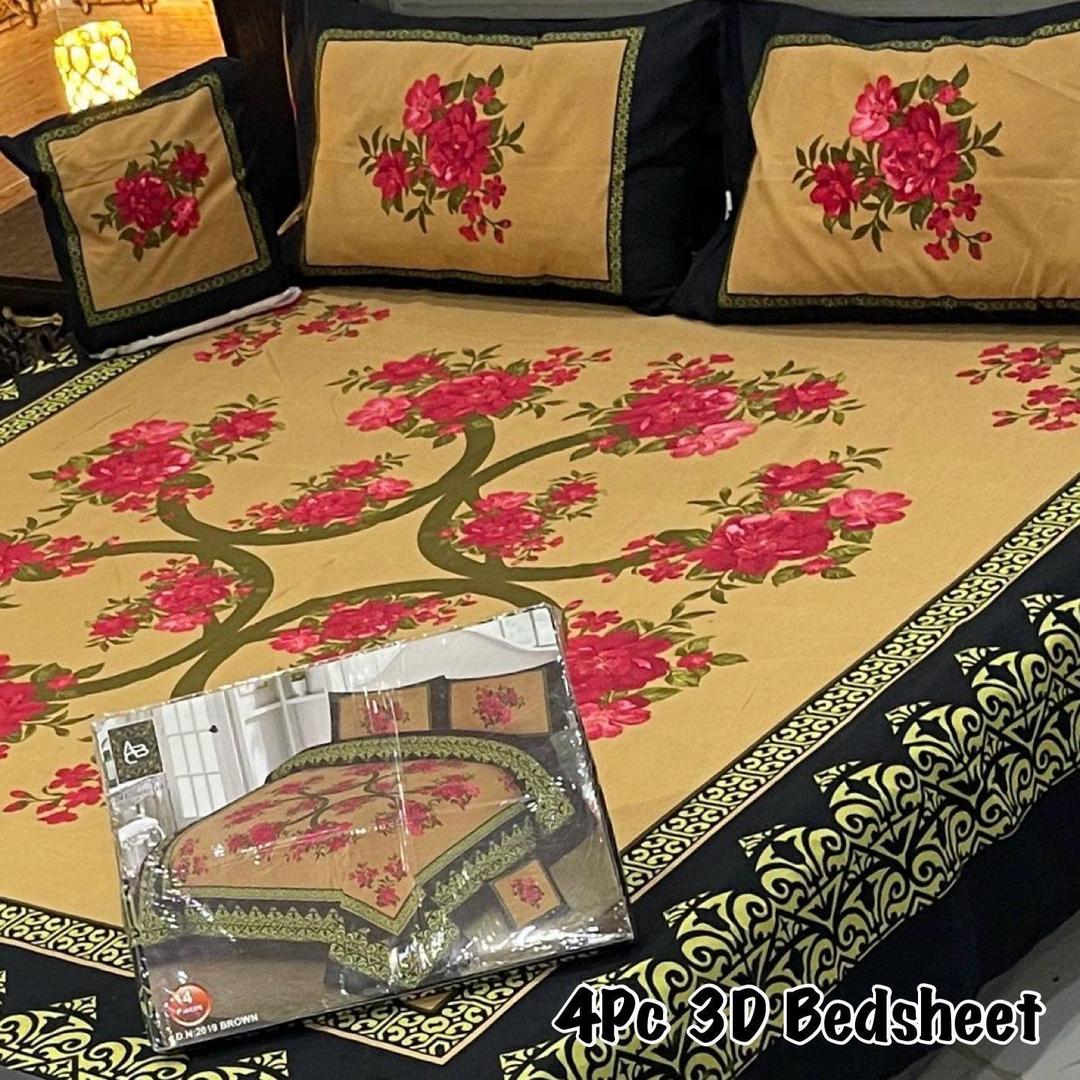 4 Pcs Crystal Cotton Printed Double Bedsheet