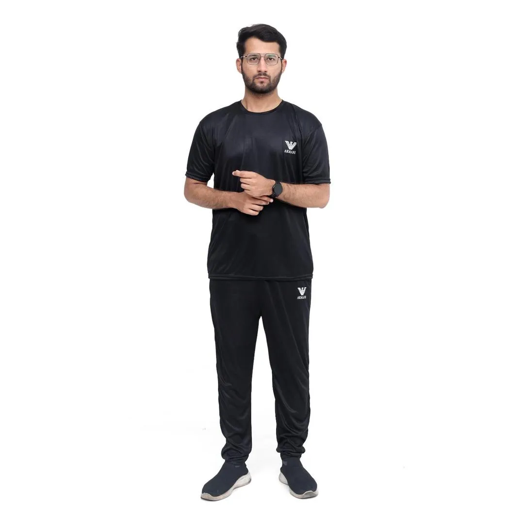 2 Pcs Men's Micro Interlock Printed Track Suit BLACK ARM