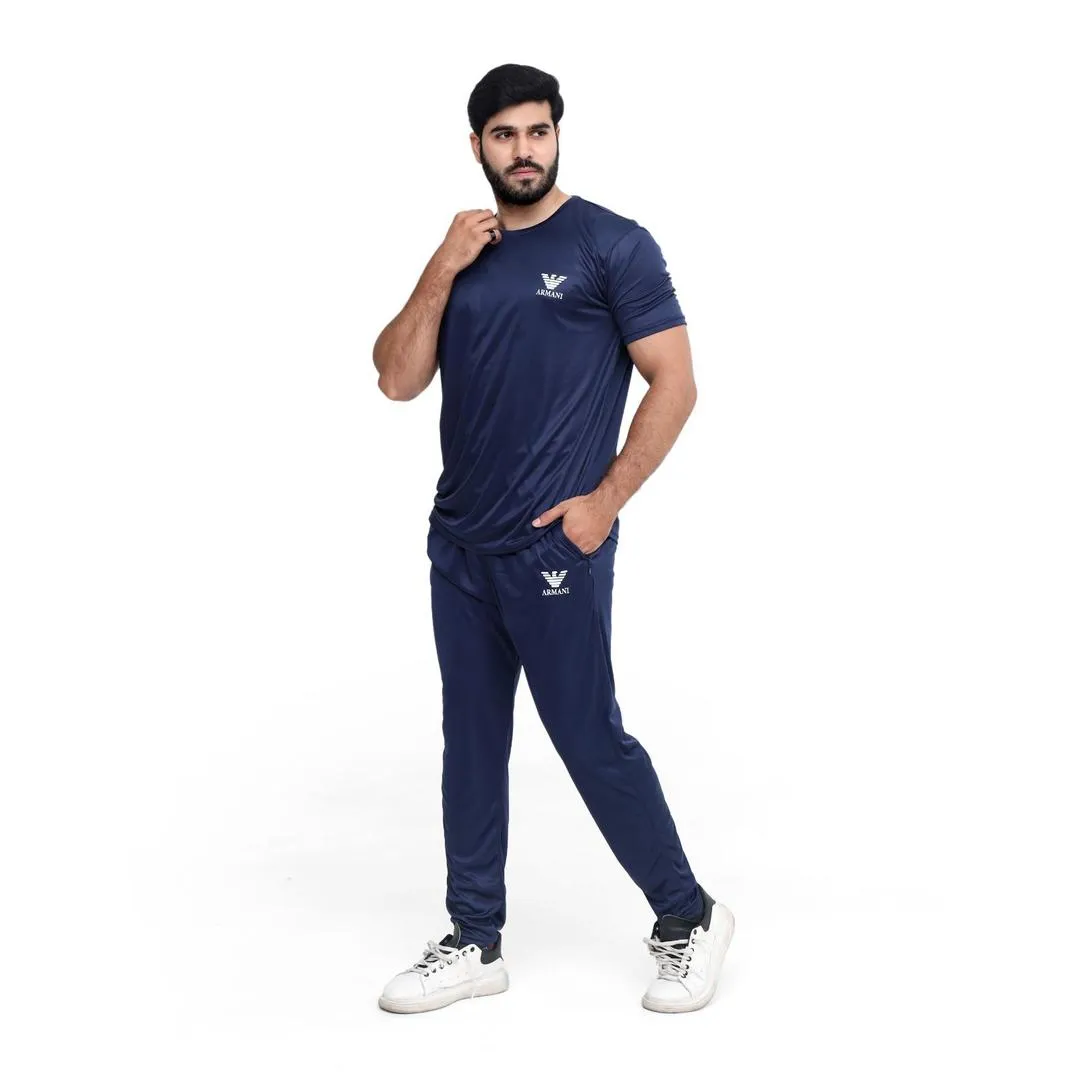 2 Pcs Men's Micro Interlock Printed Track Suit BLUE ARM