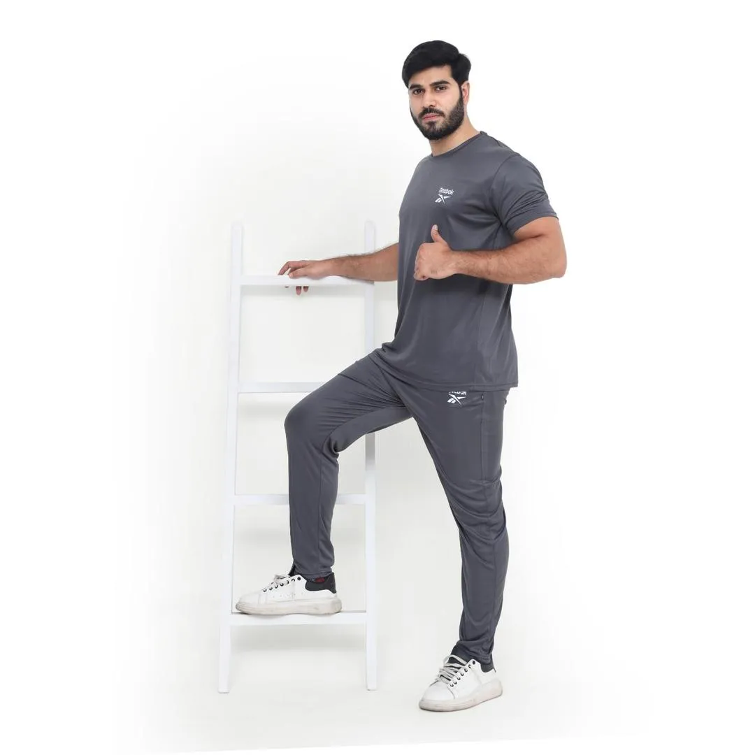 2 Pcs Men's Micro Interlock Printed Track Suit GREY REE