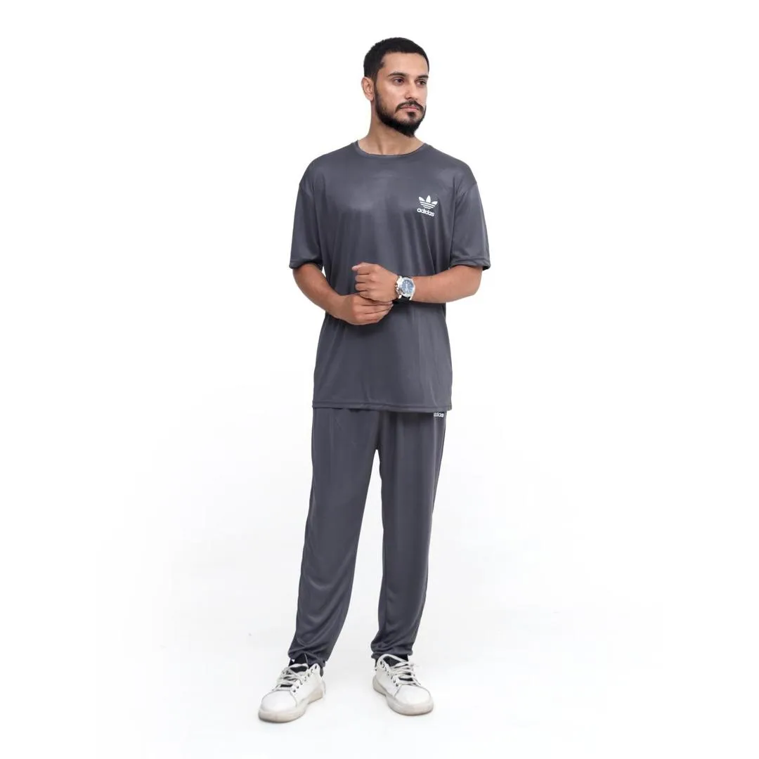 2 Pcs Men's Micro Interlock Printed Track Suit GREY ADDF