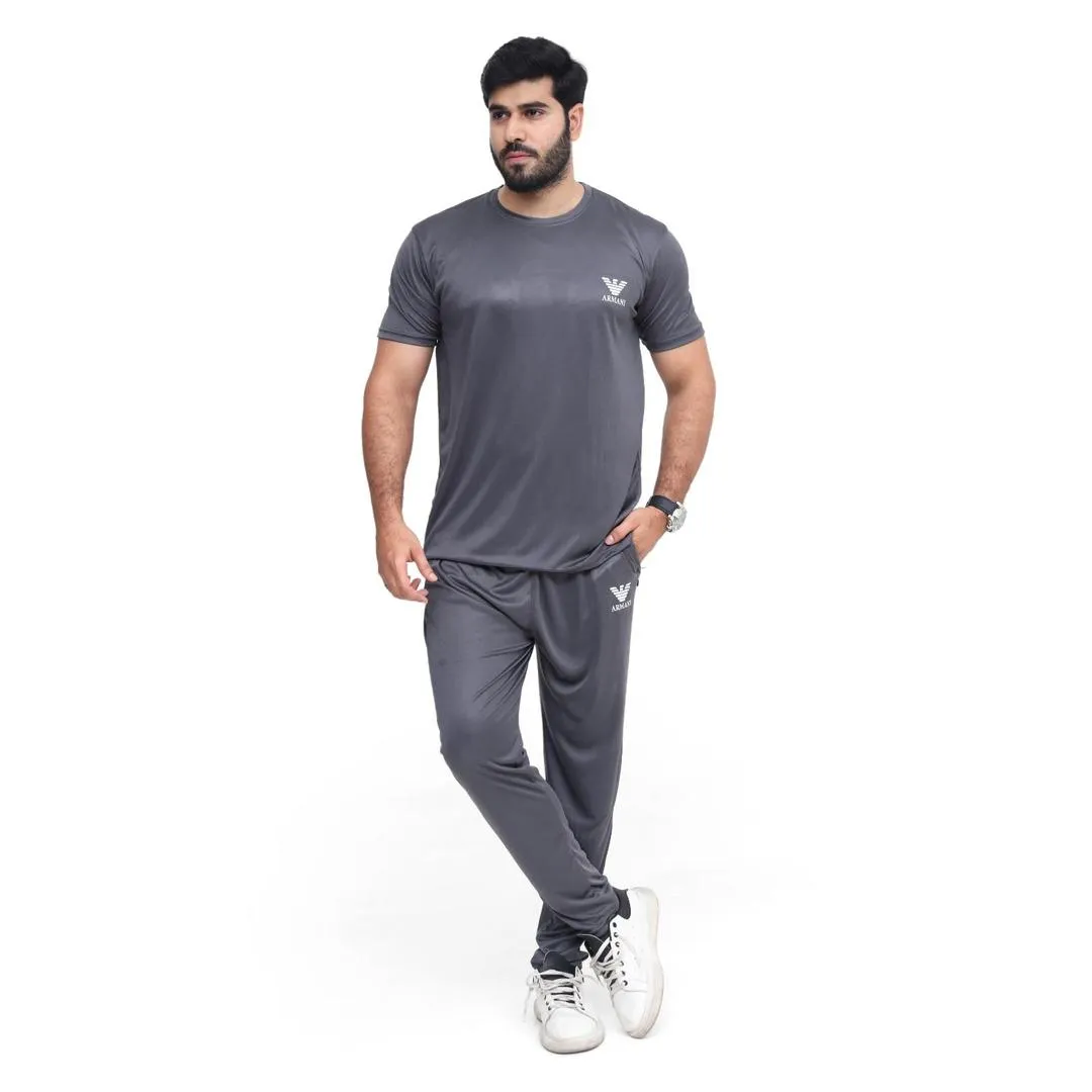 2 Pcs Men's Micro Interlock Printed Track Suit GREY ARM