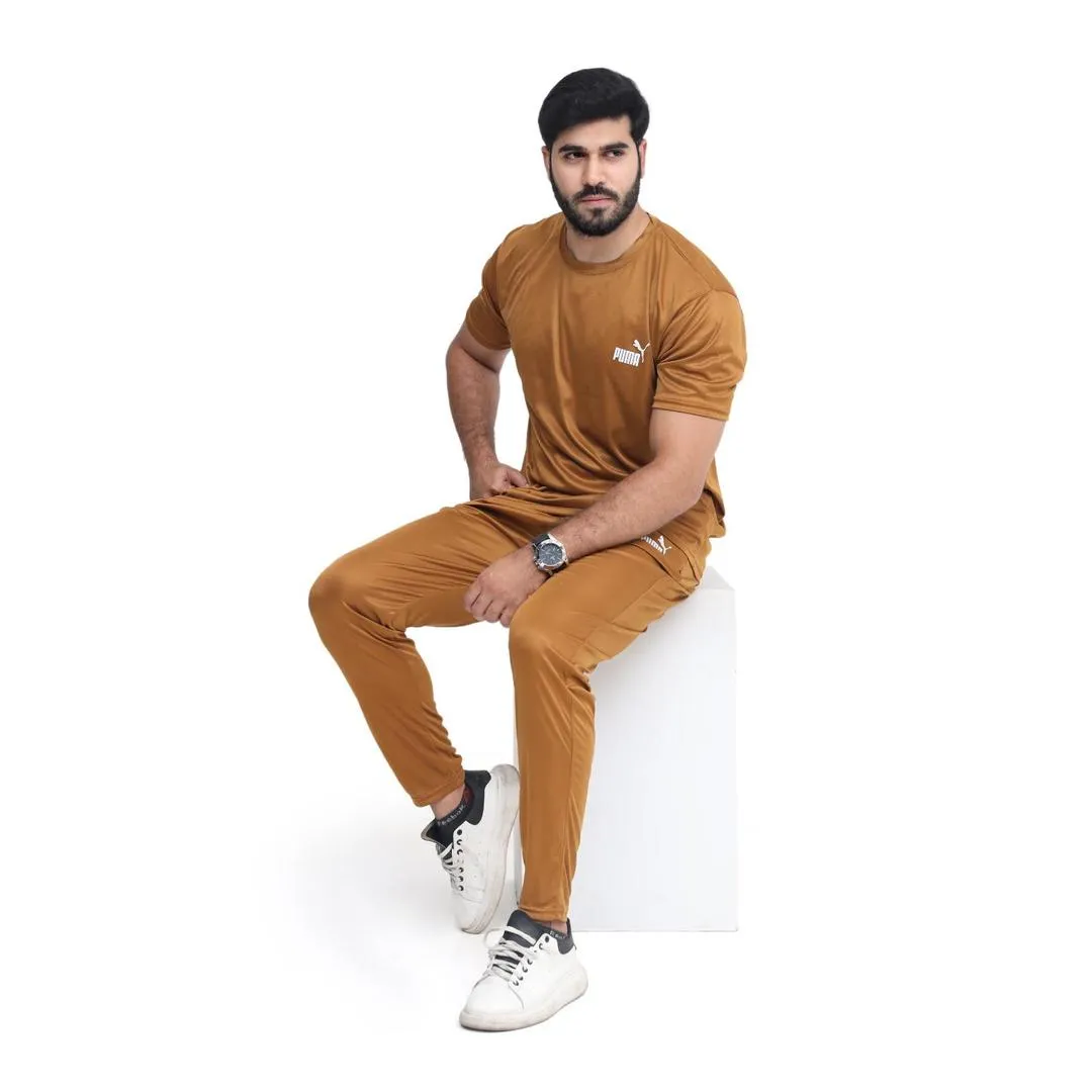 2 Pcs Men's Micro Interlock Printed Track Suit Golden Puma