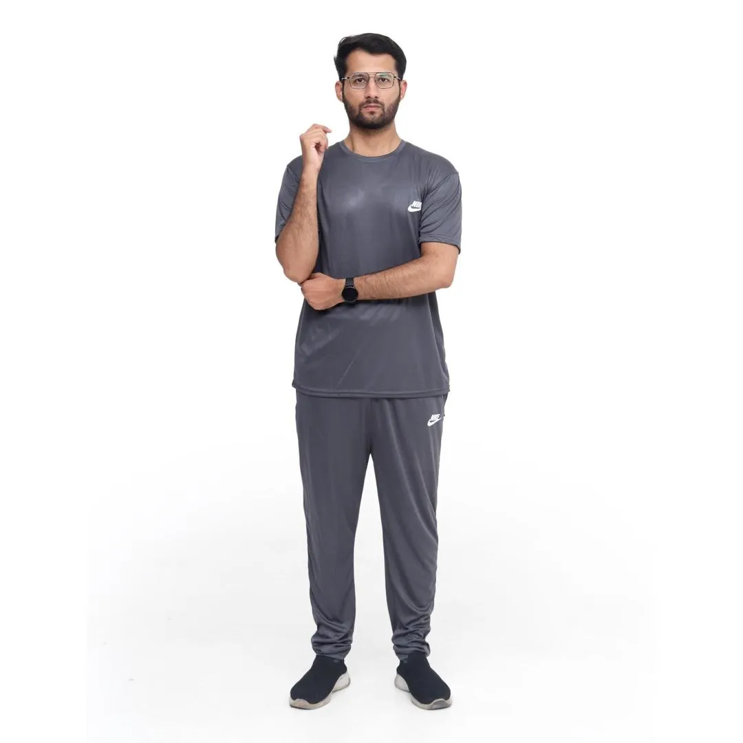2 Pcs Men's Micro Interlock Printed Track Suit GREY NIK