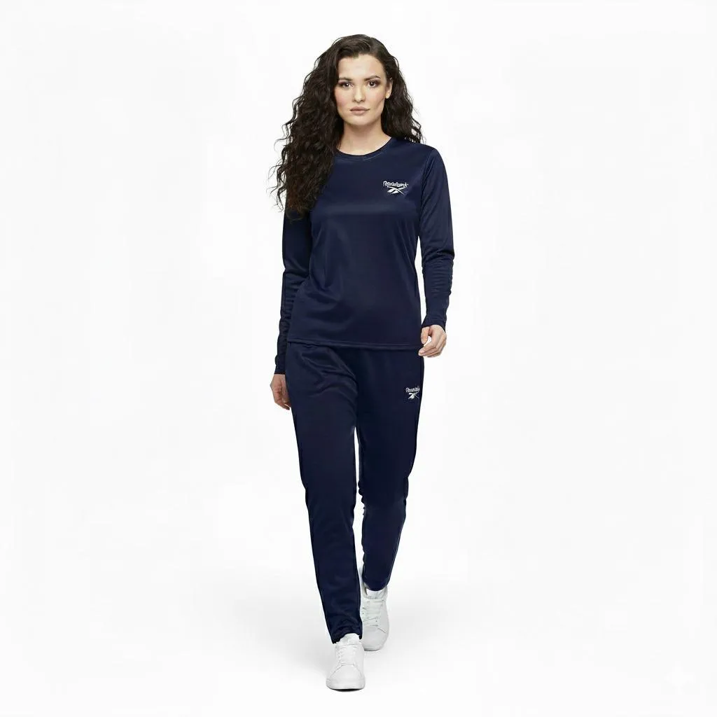 2 Pcs Women's Stitched Micro Interlock Printed Tracksuit BLUE REE