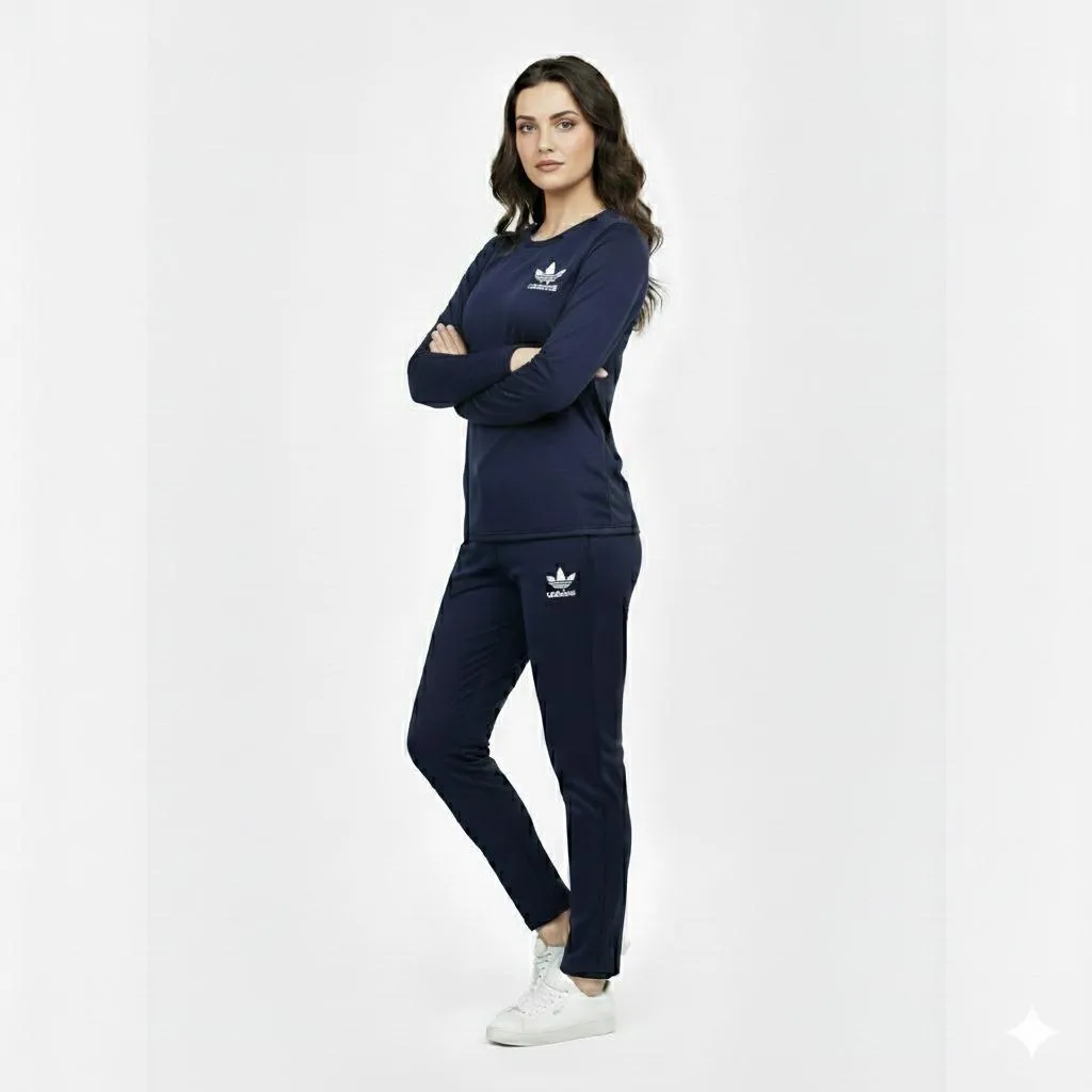 2 Pcs Women's Stitched Micro Interlock Printed Tracksuit BLUE ADD/F