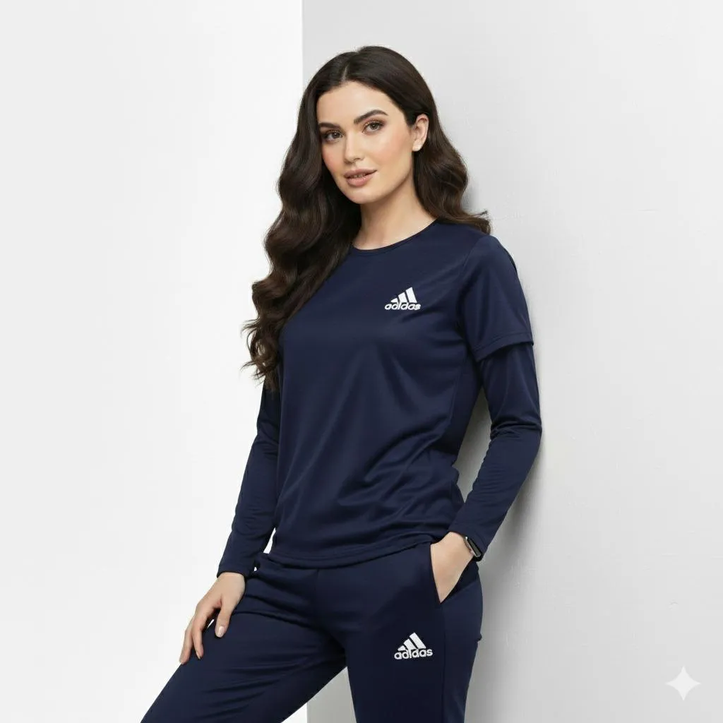 2 Pcs Women's Stitched Micro Interlock Printed Tracksuit BLUE ADD/M