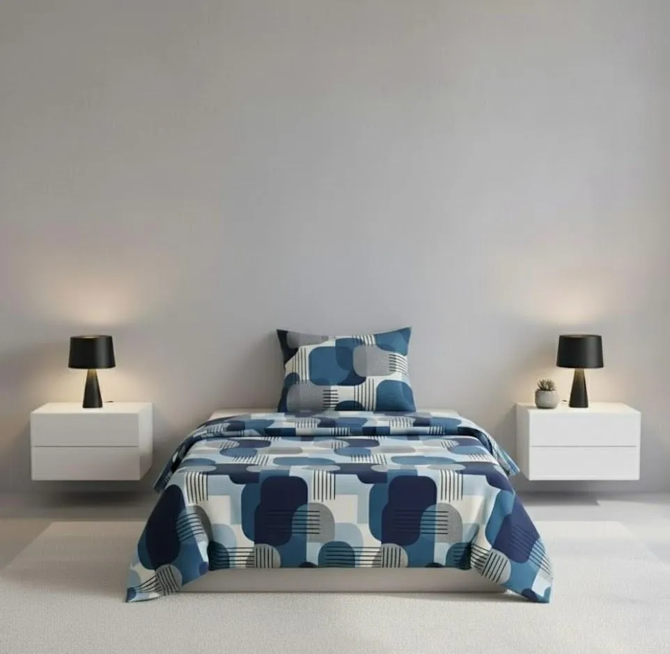Modern Geometric Blue Cotton Bedsheet Set-BS01
