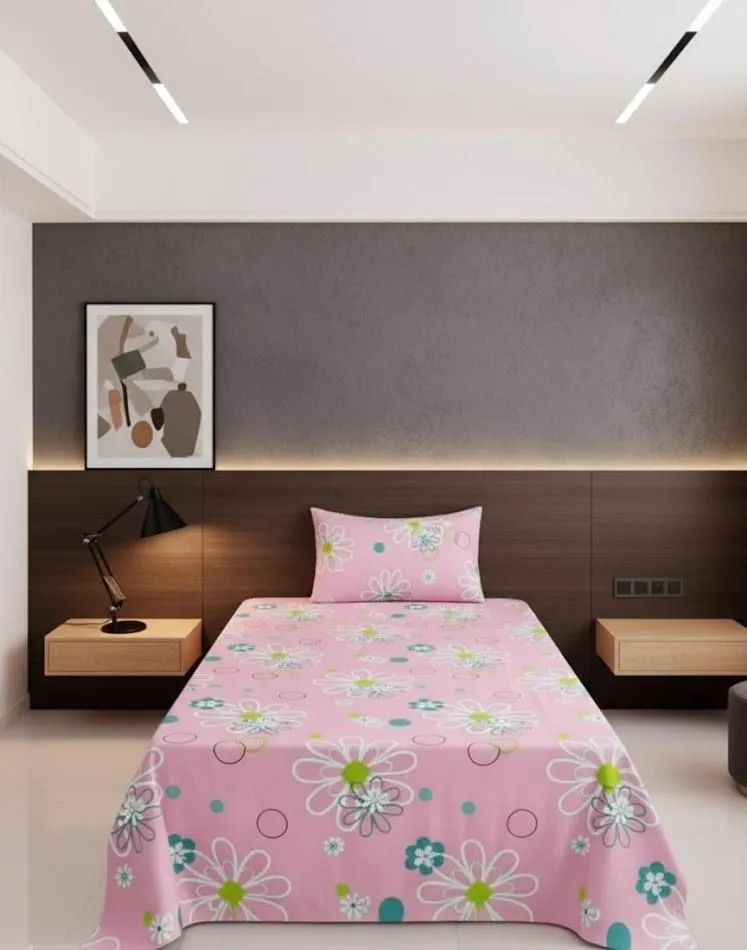 Elegant Floral Mandala PinkCotton Bedsheet Set-BS03