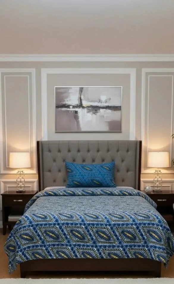 Majestic Blue Diamond Pattern – cotton Bedsheet Set-BS13