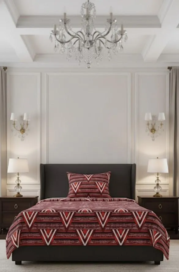Crimson Geometric Elegance – cotton Bedsheet Set-BS11