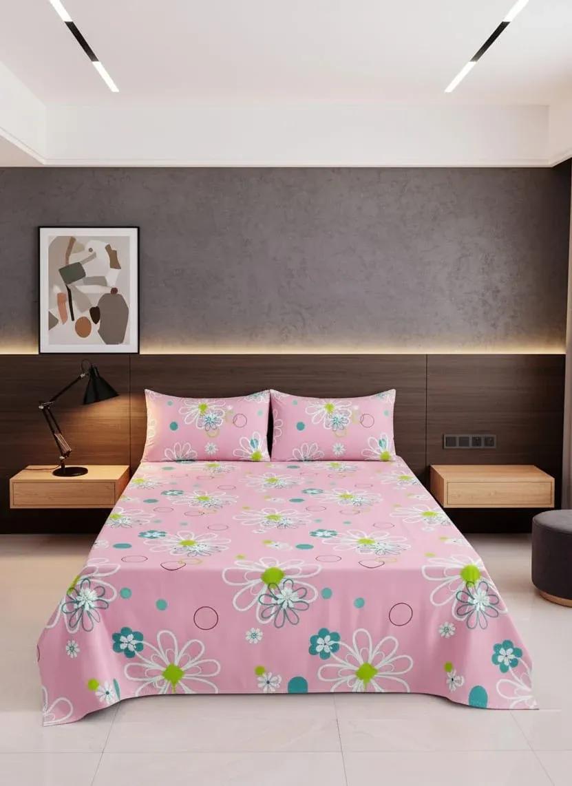 Elegant Floral Mandala Pink Cotton Bedsheet Set-BS03