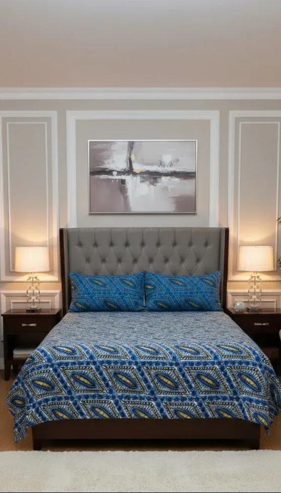 Majestic Blue Diamond Pattern – cotton Bedsheet Set-BS13