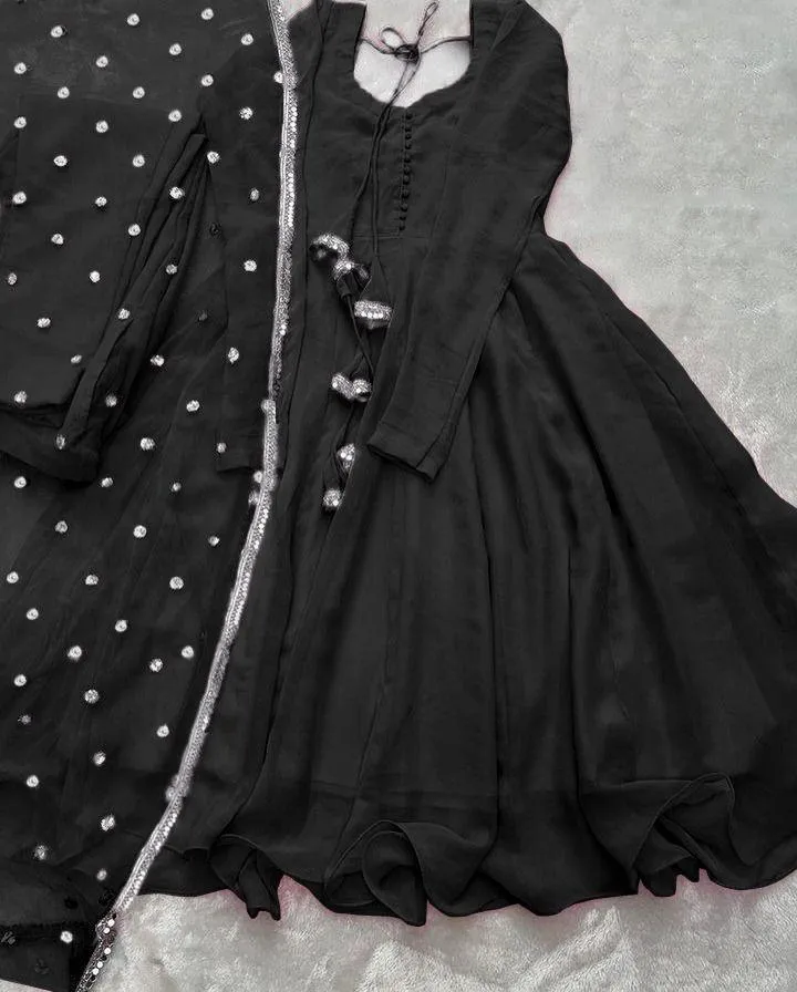 3 Pcs Women's Stitched Chiffon Sequins Suit