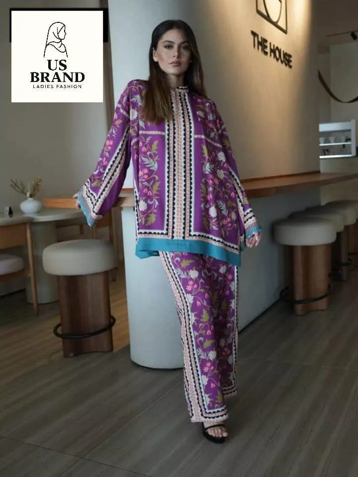 2 Pcs Women's Stitched Swiss Lawn Printed Co-Ord Set
