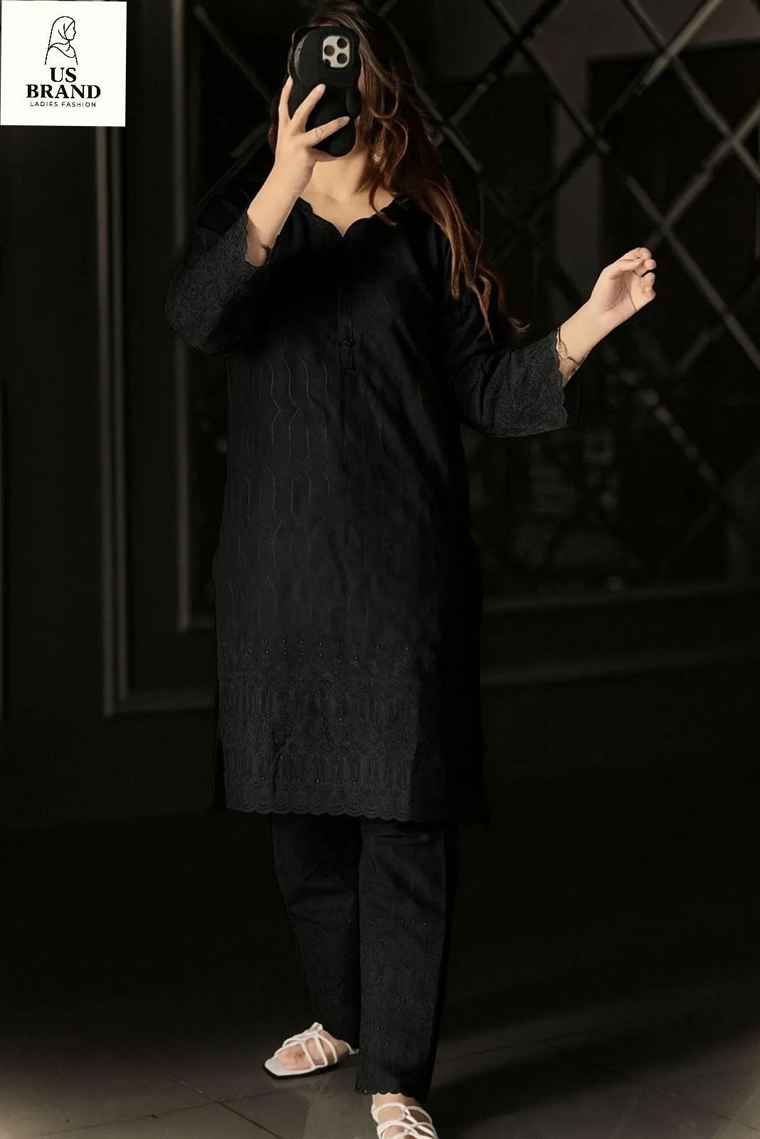 2 Pcs Women's Stitched Cotton Chikankari Embroidered Shirt And Trouser