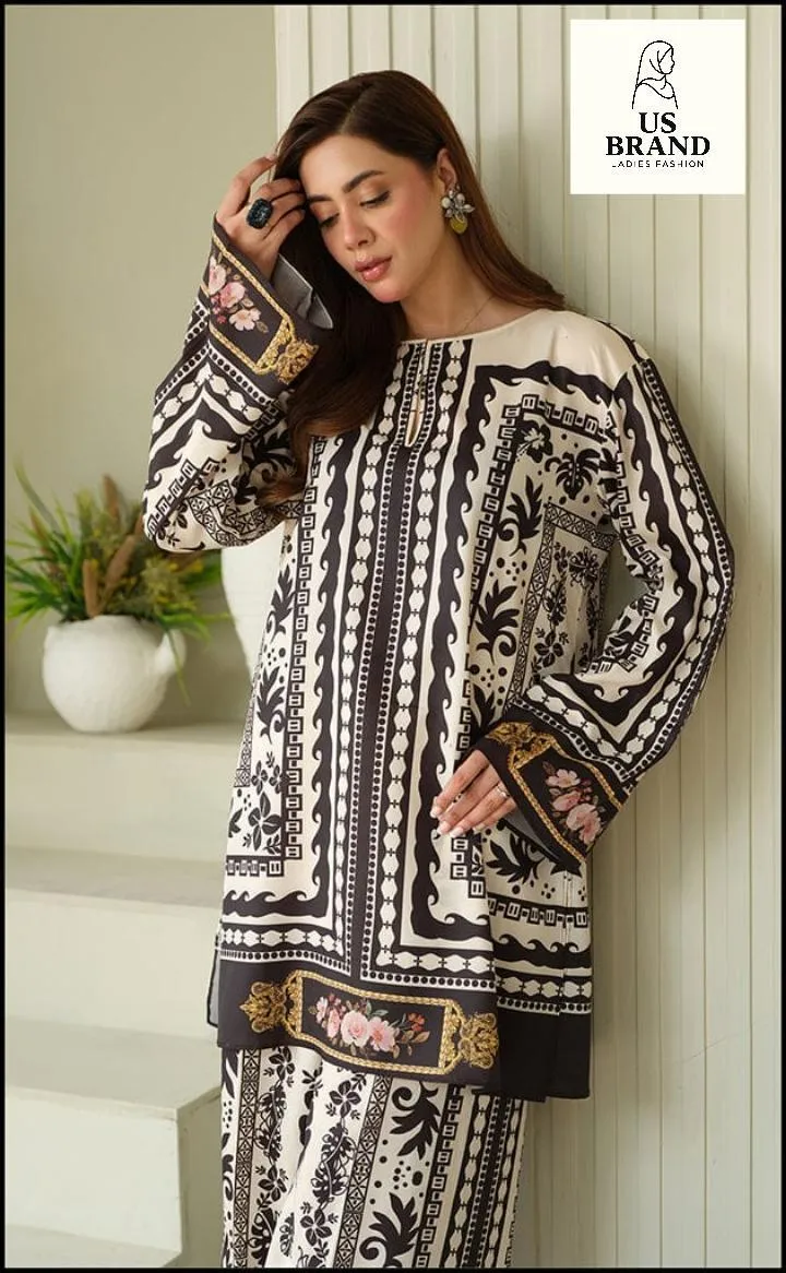 2 Pcs Women's Stitched Swiss Lawn Digital Print Co-Ord Set