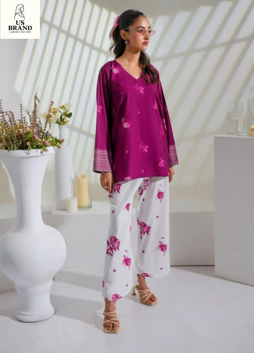 2 Pcs Women's Stitched Swiss Lawn Digital Print Co-Ord Set