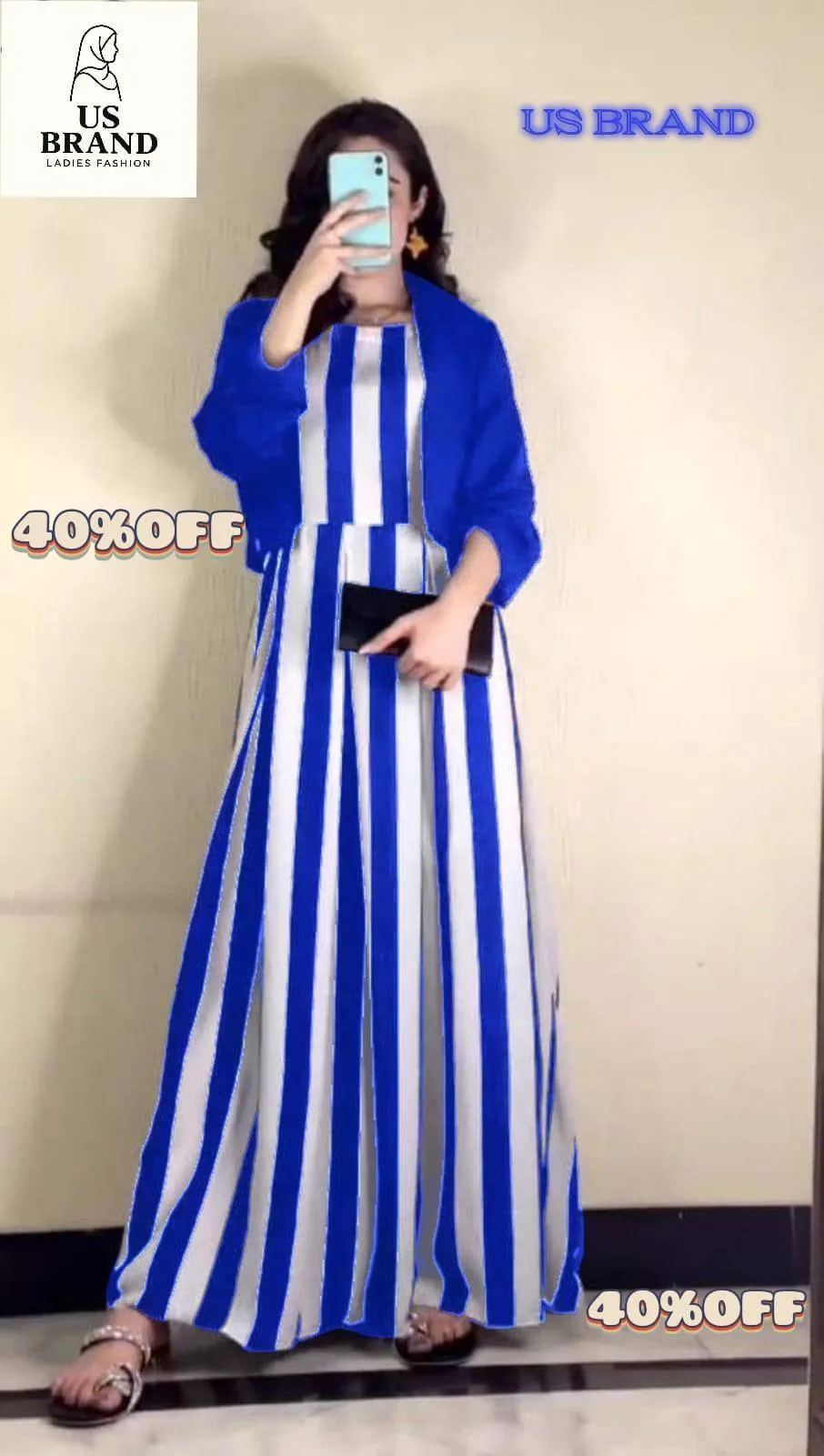 2 Pcs Women's Stitched Cotton Printed Maxi And Jacket