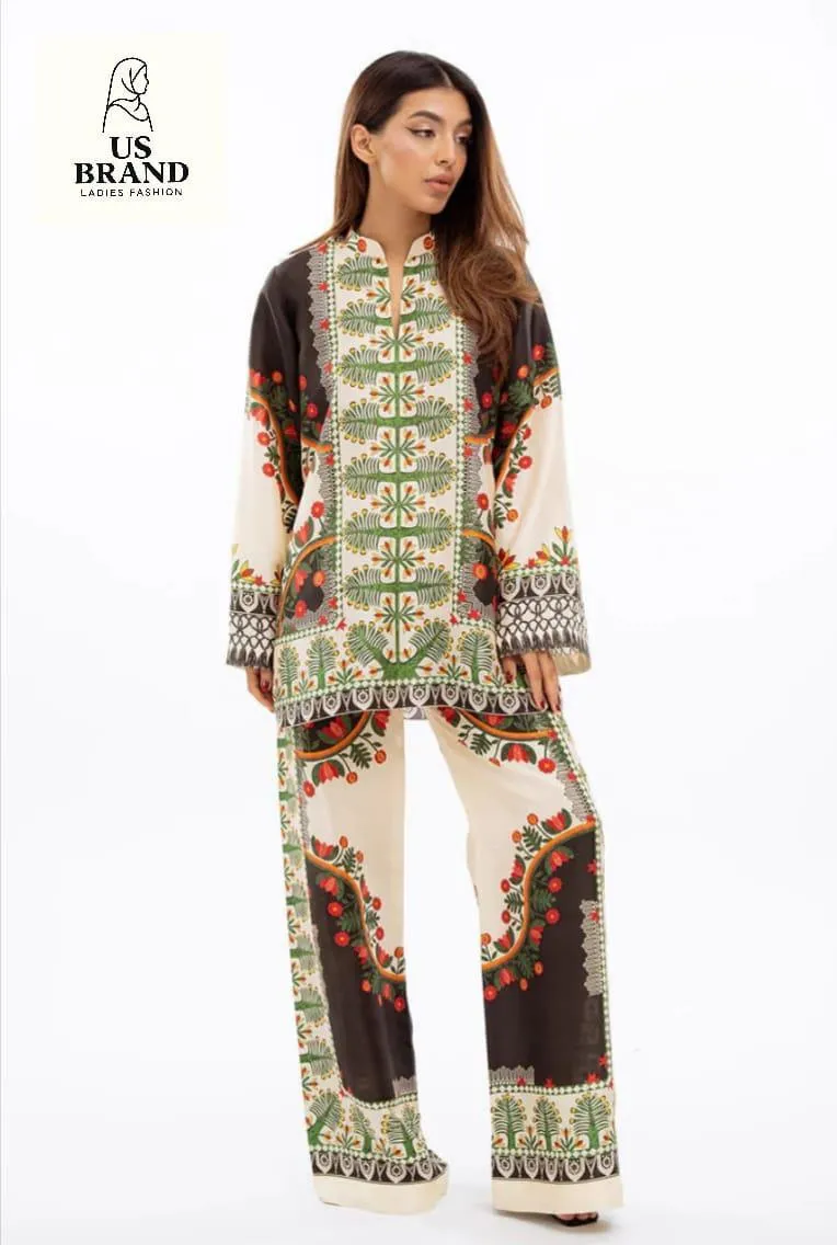 2 Pcs Women's Stitched Swiss Lawn Printed Co-Ord Set