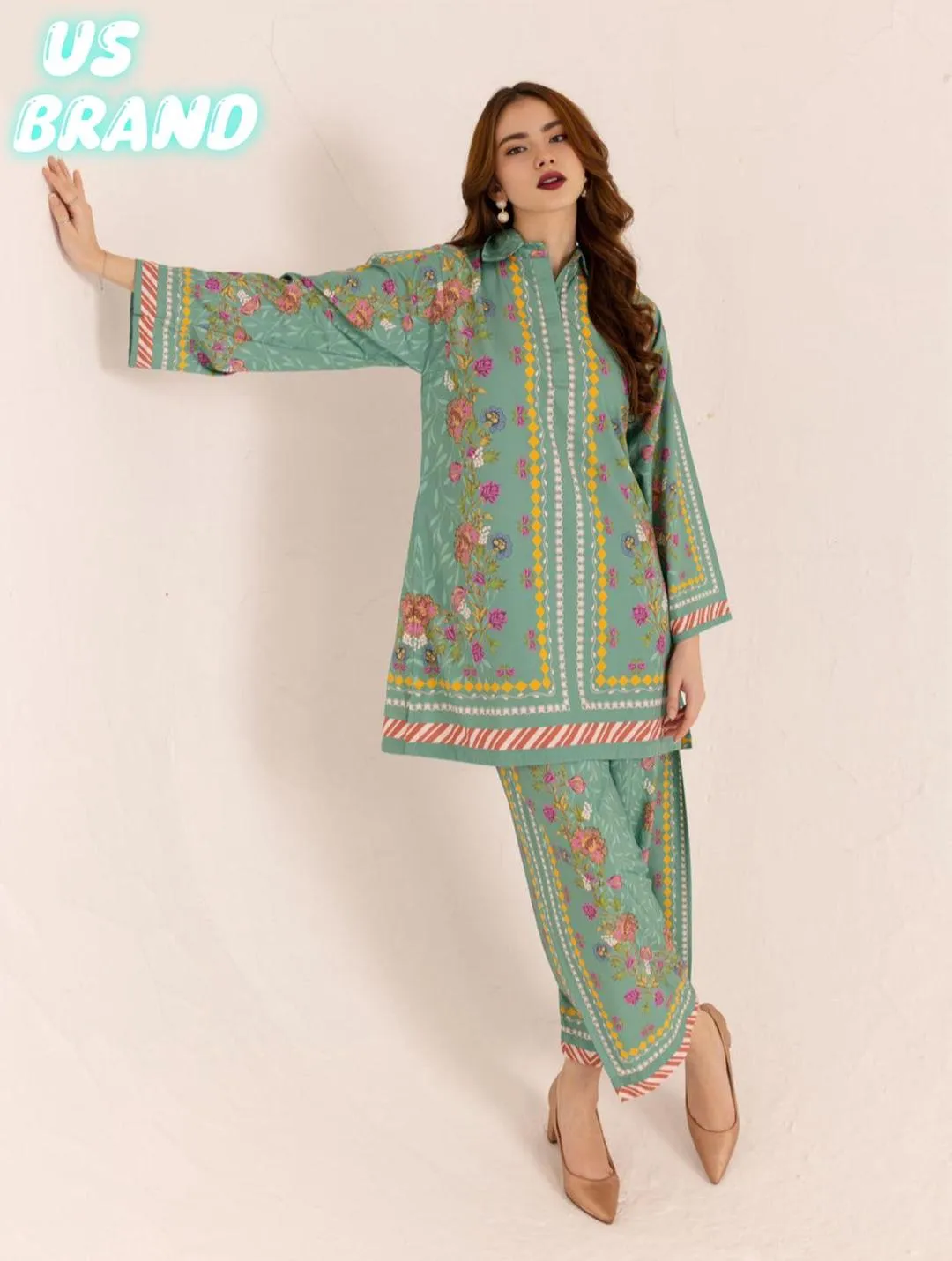 2 Pcs Women's Stitched Swiss Lawn Digital Print Co-Ord Set