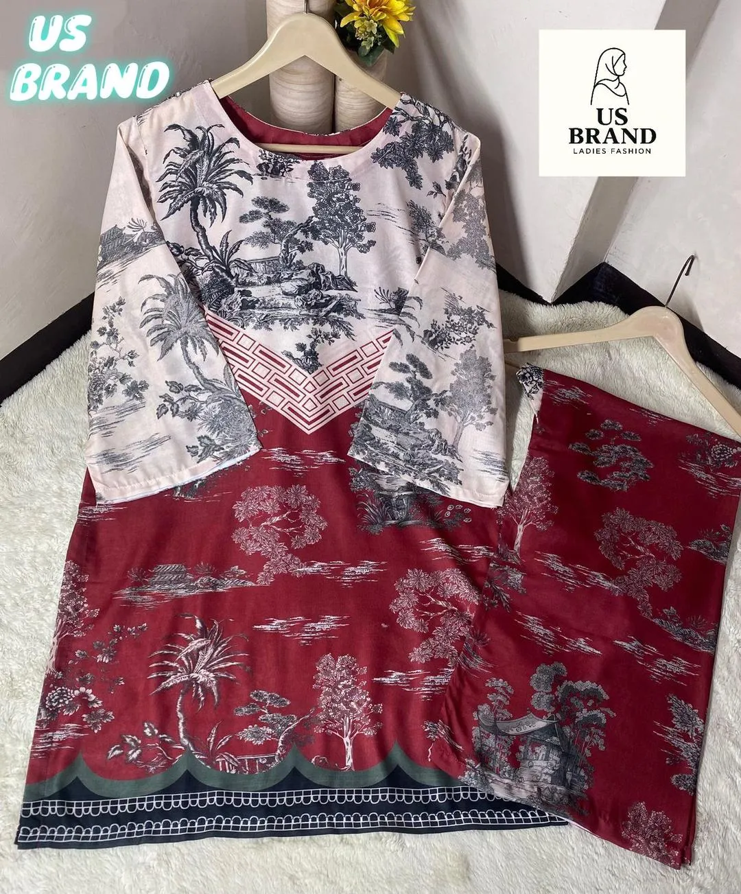 2 Pcs Women's Stitched Swiss Lawn Printed Co-Ord Set