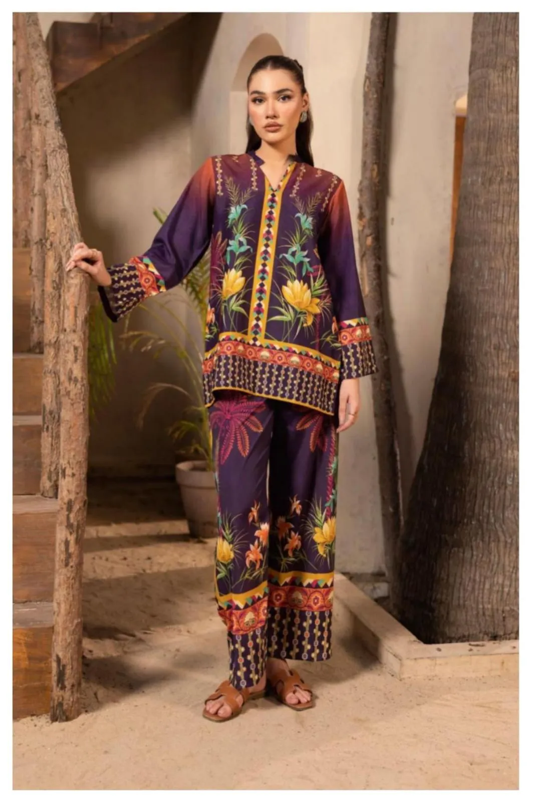 2 Pcs Women's Stitched Swiss Lawn Printed Co-Ord Set