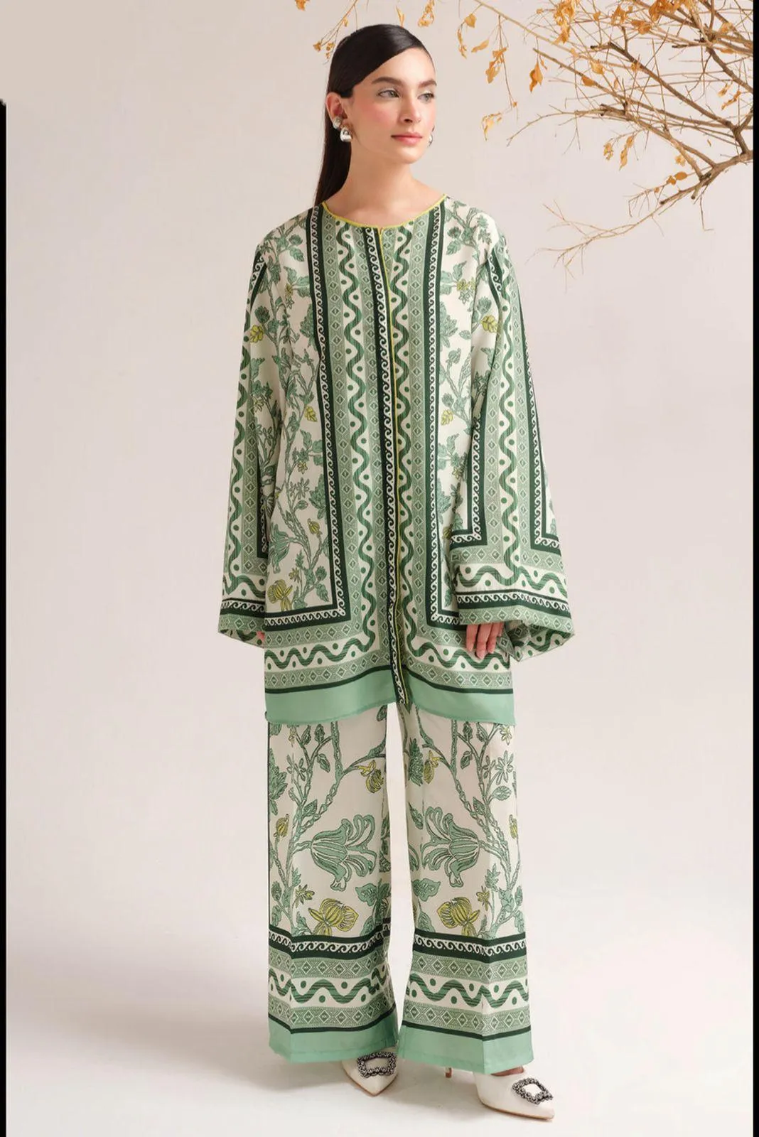 2 Pcs Women's Stitched Swiss Lawn Digital Print Co-Ord Set