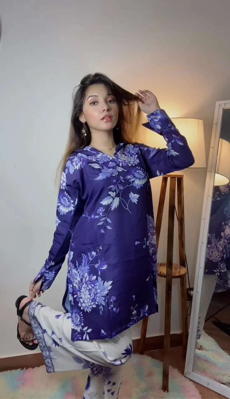 2 Pcs Women's Stitched Lawn Digital Print Co-Ord Set