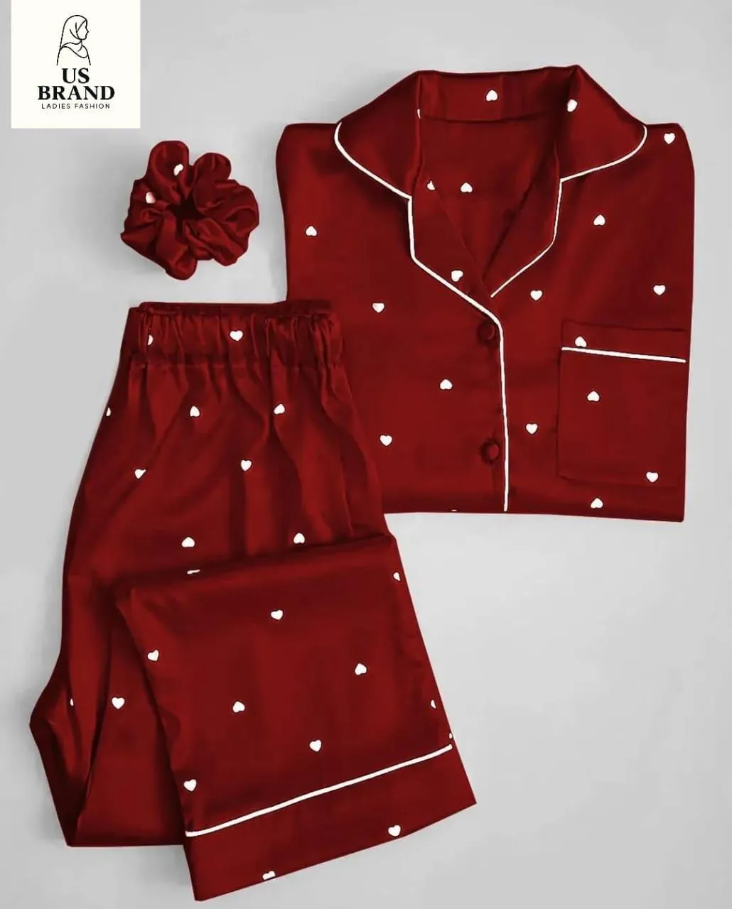 3 Pcs Women's Stitched Silk Printed Night Suit